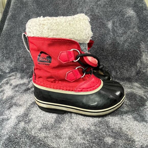 Sorel Kids Sz 13  Pac Red Nylon Waterproof Sherpa Collar Winter Snow Boots - Picture 2 of 8